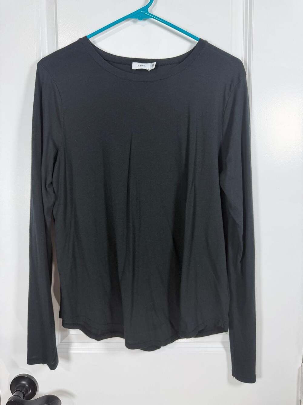Vince Black Long Sleeve Pima Cotton Modal Essential Crew Neck Tee Size Large